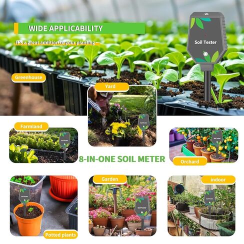Soil Moisture Meter for Plants, 8-in-1 Soil pH Meter Moisture, Light, pH, EC, Fertility, Salt, Temp, Air Humidity, Soil pH Test Kit Great for Garden, Lawn, Farm, Indoor & Outdoor Use in Kuwait
