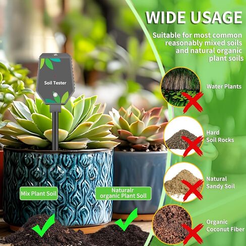 Soil Moisture Meter for Plants, 8-in-1 Soil pH Meter Moisture, Light, pH, EC, Fertility, Salt, Temp, Air Humidity, Soil pH Test Kit Great for Garden, Lawn, Farm, Indoor & Outdoor Use in Saudi Arabia