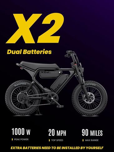 دراجة كهربائية MACFOX Upgrade X2 للبالغين، دراجة كهربائية بقدرة 1000 وات مع فرامل هيدروليكية، بطارية قابلة للإزالة 48 فولت 20 أمبير في الساعة نطاق 45 ميل، فرامل هيدروليكية E Bikesr، دراجة كهربائية بإطار سميك 20 بوصة (UL2849 & Class-3) in Kuwait