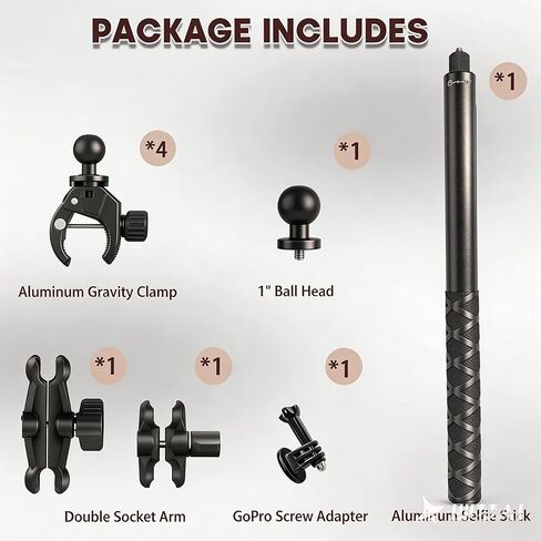 Motorcycle Camera Mount Kit for Insta360 - Heavy Duty 360° Rotating Handlebar Mount with Clamp, Aluminum Alloy Extendable Selfie Stick (14.37"-58.3"), Universal for Bike ATV UTV in Kuwait