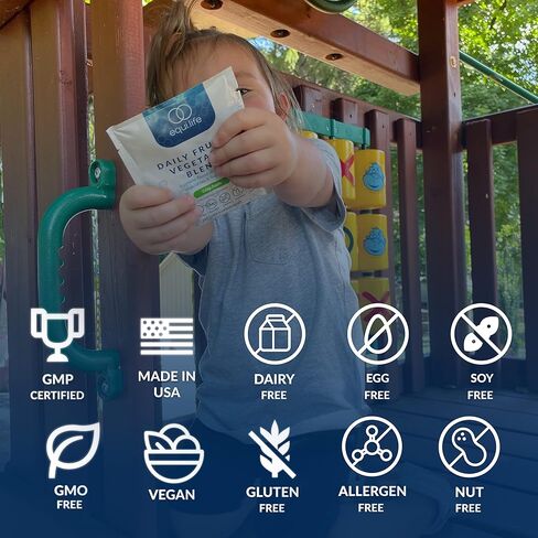 Equilife Daily Fruit & Vegetable Blend, Superfood Antioxidant Supplement, Crisp Apple Flavor with Vitamin C, Fiber, and 9 Essential Amino Acids, Supports Energy, Vegan, 14 Single Serve Packets in Kuwait