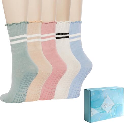 Benefeet Sox Pilates Socks Women Non-Slip Grip Ruffle Frilly Yoga Socks Slipper Sock for Barre Hospital Workout 5/6 Pair in Saudi Arabia