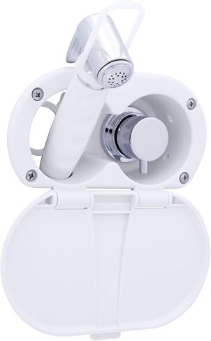 Ambassador Marine Aidack- Transom Shower (Hot/Cold Mixer), Arctic White Cup & Lid, Hammer-Head Arctic White Sprayer, 10' White Rubber Hose, Chrome Aidack Handle - 136-1714-AW-W in Saudi Arabia