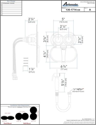 Ambassador Marine Aidack- Transom Shower (Hot/Cold Mixer), Arctic White Cup & Lid, Hammer-Head Arctic White Sprayer, 10' White Rubber Hose, Chrome Aidack Handle - 136-1714-AW-W in Saudi Arabia