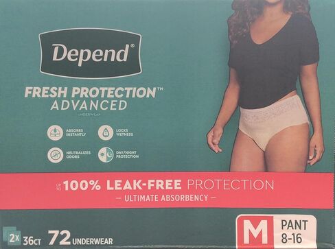 Fresh Protection Advanced Adult Diapers for Women, Disposable Incontinence & Postpartum Bladder Leak Underwear, Maximum Absorbency, Medium, 72 Count Underwear in Saudi Arabia