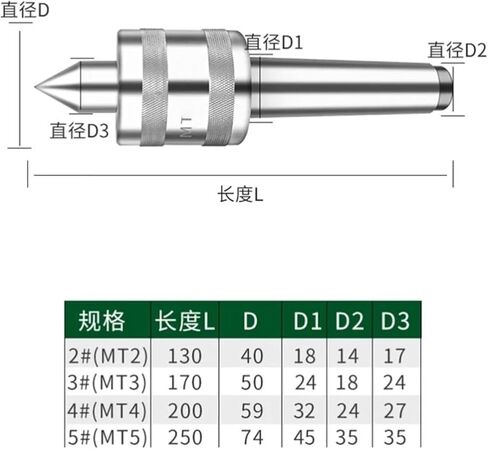 Steel Silver MT2 MT3 MT4 0.001 machine Live Center Taper Tool Live Revolving Milling Center Taper Machine Accessories(MT3) in Saudi Arabia