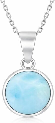 Beaux Bijoux Sterling Silver Blue Larimar Necklace for Women - Natural Jewelry With Beautiful Stones - 18 Inch Round Pendant in Saudi Arabia