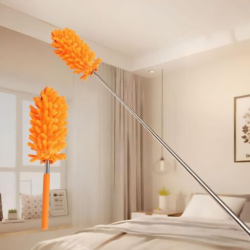 Microfiber Duster for Cleaning, Hand Washable Dusters, Extendable Pole, Detachable Cleaning Supplies for Office, Car, Window, Furniture Ceiling Fan - Orange in Saudi Arabia