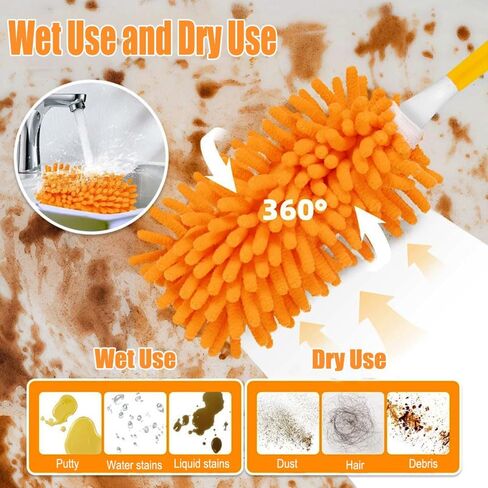 Microfiber Duster for Cleaning, Hand Washable Dusters, Extendable Pole, Detachable Cleaning Supplies for Office, Car, Window, Furniture Ceiling Fan - Orange in Saudi Arabia