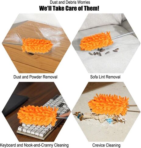 Microfiber Duster for Cleaning, Hand Washable Dusters, Extendable Pole, Detachable Cleaning Supplies for Office, Car, Window, Furniture Ceiling Fan - Orange in Saudi Arabia
