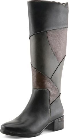 Spring Step Women’s PATCHWORK Tall Boot – Multi-Color Leather Knee-High with Stacked Heel in Saudi Arabia