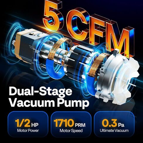 مضخة تفريغ VIVOHOME 5 CFM 1/2 HP 2 Stage HVAC لأنظمة R134a R12 R22 R502 R410a، مع مقياس شحن المبرد الإلكتروني مع صمام شحن منفصل للجرعات التلقائية in Saudi Arabia