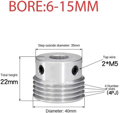 4PJ 4 Slots Multi-groove Wheel V Belt Wheel Pulley PJ Multi-slot Pulley Multi-Wedge Belt Pulley Diameter 40mm Bore 6mm 10mm(4PJ-D40-P15) in Saudi Arabia