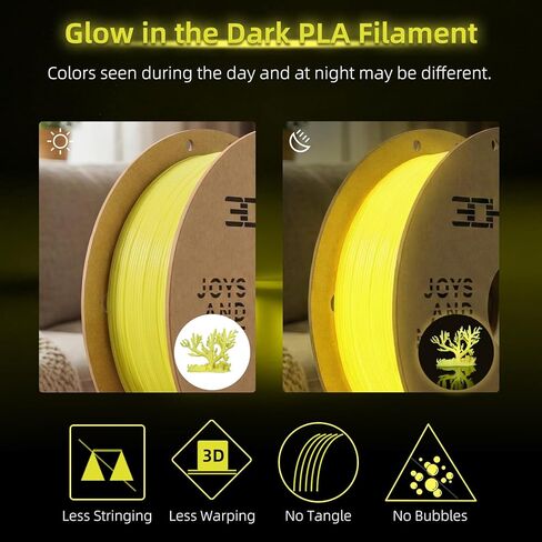 3DHoJor PLA Glow in The Dark Filament 1.75mm 1Kg, 3D Printing Luminous Filament 1.75mm Dimensional Accuracy +/- 0.03mm, Fit Most FDM 3D Printers-Glow Yellow in Kuwait