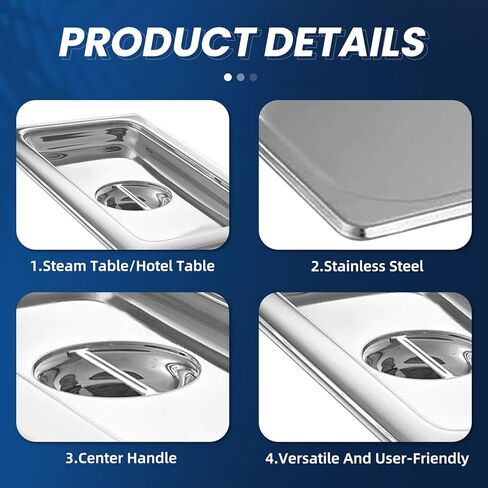 غطاء مقلاة طاولة بخار مشقوقة مقاس 1/3 مع مقبض، أغطية مقلاة فندق مكونة من 6 قطع، غطاء وعاء طعام مضاد للمربى، غطاء طعام لتقديم الطعام لمجموعة صينية معدنية من الفولاذ المقاوم للصدأ in Kuwait