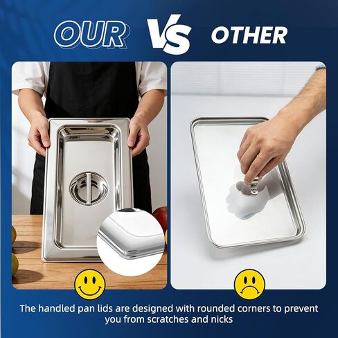غطاء مقلاة طاولة بخار مشقوقة مقاس 1/3 مع مقبض، أغطية مقلاة فندق مكونة من 6 قطع، غطاء وعاء طعام مضاد للمربى، غطاء طعام لتقديم الطعام لمجموعة صينية معدنية من الفولاذ المقاوم للصدأ in Kuwait
