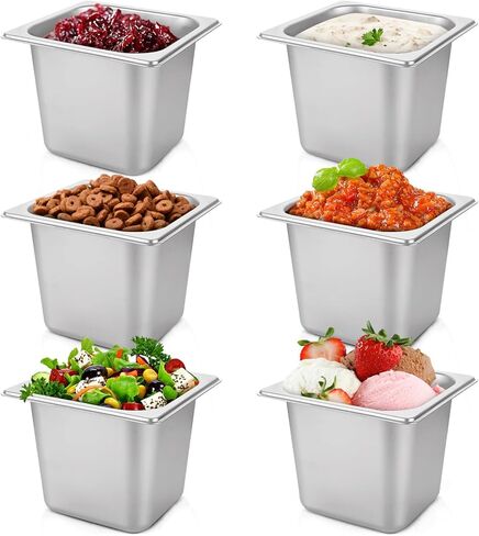 6 قطع من مقلاة الفندق المصنوعة من الفولاذ المقاوم للصدأ مقاس 1/6 مقاس 6 بوصات مقلاة بخار عميقة من الفولاذ المقاوم للصدأ مقالي طعام تجارية مقاس 1/6 مقالي طاولة بخار مقلاة مستطيلة من الفولاذ المقاوم للصدأ للفندق والمطاعم والبوفيه والمنزل in Kuwait