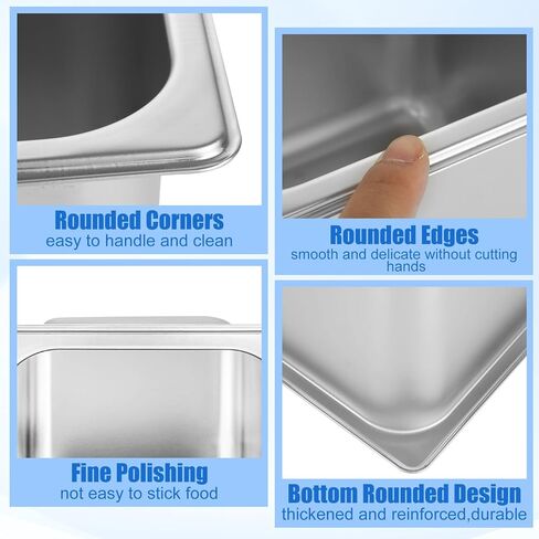 6 قطع من مقلاة الفندق المصنوعة من الفولاذ المقاوم للصدأ مقاس 1/6 مقاس 6 بوصات مقلاة بخار عميقة من الفولاذ المقاوم للصدأ مقالي طعام تجارية مقاس 1/6 مقالي طاولة بخار مقلاة مستطيلة من الفولاذ المقاوم للصدأ للفندق والمطاعم والبوفيه والمنزل in Kuwait