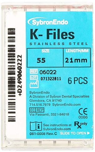 6022 Endo Hand K-File، مستدق 0.02 مم، طول 21 مم، من الفولاذ المقاوم للصدأ، مقاس 55 طرف، أحمر، عبوة من 6 قطع in Saudi Arabia
