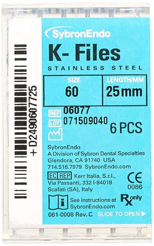 6077 Endo Hand K-File، مستدق 0.02 مم، طول 25 مم، من الفولاذ المقاوم للصدأ، مقاس 60 طرف، أزرق (عبوة من 6 قطع) in Saudi Arabia
