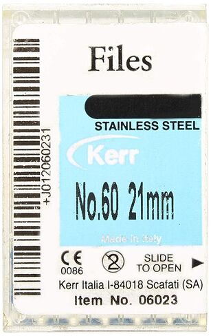 6023 Endo Hand K-File، مستدق 0.02 مم، طول 21 مم، من الفولاذ المقاوم للصدأ، مقاس 60 طرف، أزرق، عبوة من 6 قطع in Saudi Arabia
