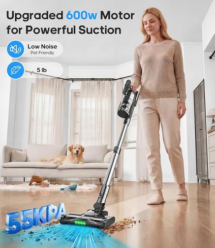 Cordless Vacuum Cleaner, Upgraded 600W 55KPA 55mins Vacuum Cleaners for Home,Powerful Stick Vacuum with Anti-Tangle & Wall Mount Charging, Lightweight Vacuum for Pet Hair Hardwood Floor Carpet in Saudi Arabia