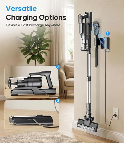 Cordless Vacuum Cleaner, Upgraded 600W 55KPA 55mins Vacuum Cleaners for Home,Powerful Stick Vacuum with Anti-Tangle & Wall Mount Charging, Lightweight Vacuum for Pet Hair Hardwood Floor Carpet in Saudi Arabia