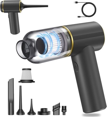 مكنسة كهربائية محمولة للسيارة JONEME بقوة 12000 باسكال، 6 في 1 محمولة باليد منفاخ هواء قابل لإعادة الشحن ومضخة ومنفضة هواء، مكنسة كهربائية صغيرة محمولة للسيارة والمنزل والمكتب وشعر الحيوانات الأليفة (أسود) in Kuwait