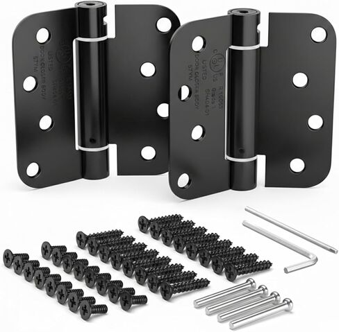 Self Closing Door Hinges, Spring Hinge Door Closer, Spring Loaded, Auto Close, 4 Inch, Automatic Closer, Auto Shut For Interior, Garage, Exterior, Adjustable Tension, 5/8" Radius Corner, Brass, 2 Pack in Saudi Arabia