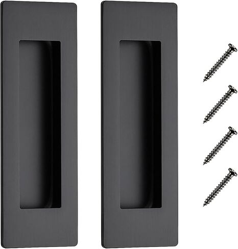 JOY DECOR 2 Pack Pocket Door Handles, 5.9" Rectangular Recessed Pulls for Sliding Closet and Barn Doors, Black Flush Finger Pulls in Saudi Arabia