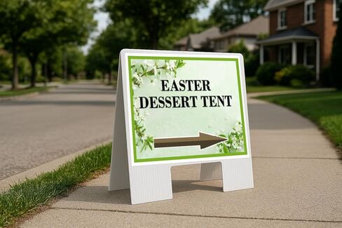 Easter Dessert Tent Spring Flowers Sage Green Directional Arrows A-Frame Double Sided 23x23 in. sign in Kuwait