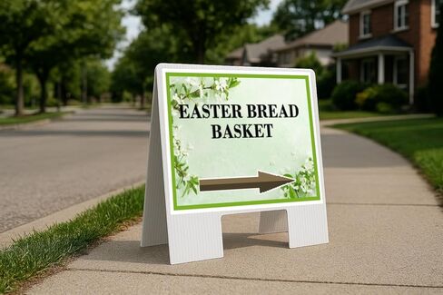 Easter Bread Basket Spring Flowers Sage Green Directional Arrows A-Frame Double Sided 23x23 in. sign in Kuwait