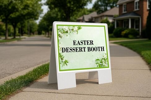 Easter Dessert Booth Spring Flowers Sage Green Directional Arrows A-Frame Double Sided 23x23 in. sign in Kuwait