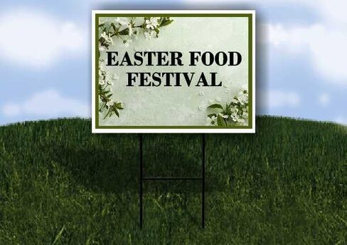 Easter Food Festival Spring Flowers Sage Green Directional Arrows A-Frame Double Sided 23x23 in. sign in Kuwait
