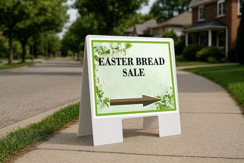 Easter Bread Sale Spring Flowers Sage Green Directional Arrows A-Frame Double Sided 23x23 in. sign in Saudi Arabia