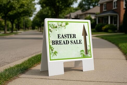 Easter Bread Sale Spring Flowers Sage Green Directional Arrows A-Frame Double Sided 23x23 in. sign in Saudi Arabia