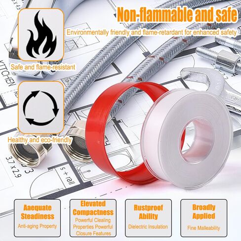 4 Rolls 1/2 Inch(W) X 32.8 Ft(L) Teflon Plumbers Tape,Pipe Sealing & Plumbing Thread Tape, Water Sealant Seal for Shower Head, White in Saudi Arabia
