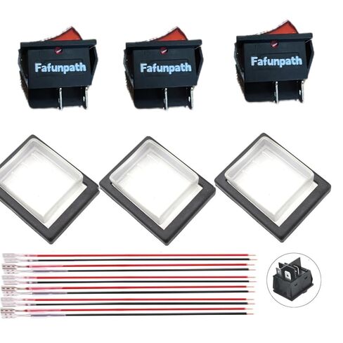 3Pack Rocker Switch 16A 250VAC KCD4/KCD2 DPST 4 Pin 2 Position Red Lighted 120V Rocker Toggle Switch ON/Off Heavy Duty with Wires and Waterproof Silicone Cover (16A Red Lighted) in Saudi Arabia