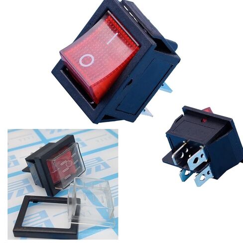 3Pack Rocker Switch 16A 250VAC KCD4/KCD2 DPST 4 Pin 2 Position Red Lighted 120V Rocker Toggle Switch ON/Off Heavy Duty with Wires and Waterproof Silicone Cover (16A Red Lighted) in Saudi Arabia