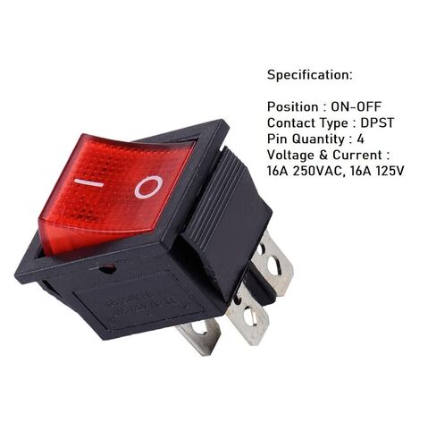 3Pack Rocker Switch 16A 250VAC KCD4/KCD2 DPST 4 Pin 2 Position Red Lighted 120V Rocker Toggle Switch ON/Off Heavy Duty with Wires and Waterproof Silicone Cover (16A Red Lighted) in Saudi Arabia
