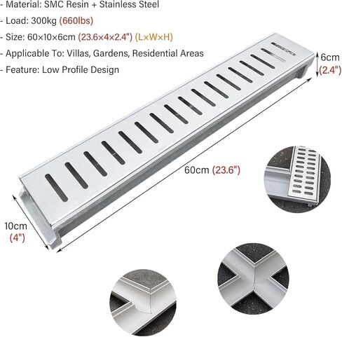 Channel Drain, Drainage Grates for Yard Driveway Walkway Floor, Trough Cover Plate Trench Low Profile Durable in Saudi Arabia