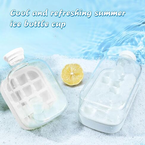 2-in-1 Ice 500ml Cube Bottle with Straw - Easy Press Ice Tray Water Bottle, Leak Proof Lid, Touch-free Vertical Ice Maker for Freezer, Travel, Gym & Home Use in Kuwait