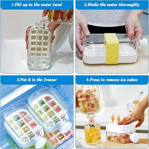 2-in-1 Ice 500ml Cube Bottle with Straw - Easy Press Ice Tray Water Bottle, Leak Proof Lid, Touch-free Vertical Ice Maker for Freezer, Travel, Gym & Home Use in Kuwait