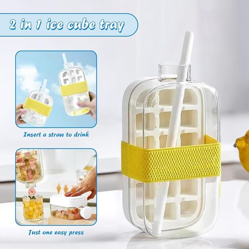 2-in-1 Ice 500ml Cube Bottle with Straw - Easy Press Ice Tray Water Bottle, Leak Proof Lid, Touch-free Vertical Ice Maker for Freezer, Travel, Gym & Home Use in Kuwait
