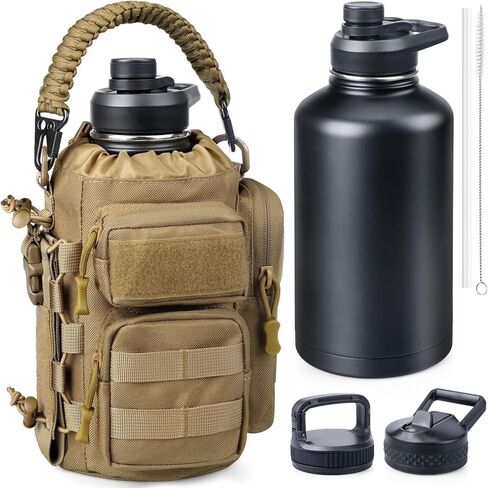 RXW 64 oz Insulated Water Bottle with Sleeve, Half Gallon Stainless Steel Tactical Water Jug Large Military Water Bottle with 3-IN-1 Pouch/3 Lids/Straw/Paracord Handle for Gym, Camping, Workout in Saudi Arabia