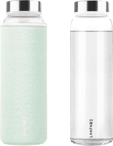 زجاجات مياه زجاجية 32 أونصة، 1 لتر / 1000 مل زجاجات شرب زجاجية واسعة الفم مع أغطية، زجاجة مياه كبيرة من البورسليكات قابلة لإعادة الاستخدام للمدرسة والمنزل والمكتب والسفر والرياضة واليوجا وصالة الألعاب الرياضية in Kuwait