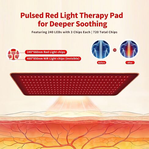 Red Light Therapy Pad for Body, Large Infrared Light Therapy Wrap with 240 LEDs (660nm & 850nm), 31.5" x 12" Red Light Therapy Mat for Back Shoulder Joint Muscle Relief, 43W, Timer in Saudi Arabia