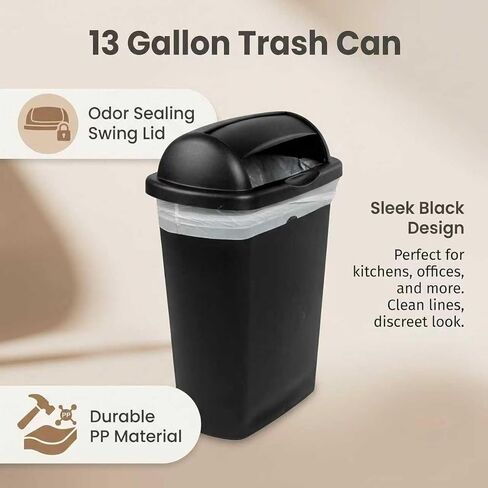 13-Gallon Covered Trash can, Black Large-Capacity roll-top Design, Suitable for use in Kitchens, Offices, Homes, and Dormitories in Saudi Arabia