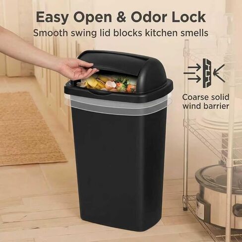 13-Gallon Covered Trash can, Black Large-Capacity roll-top Design, Suitable for use in Kitchens, Offices, Homes, and Dormitories in Saudi Arabia