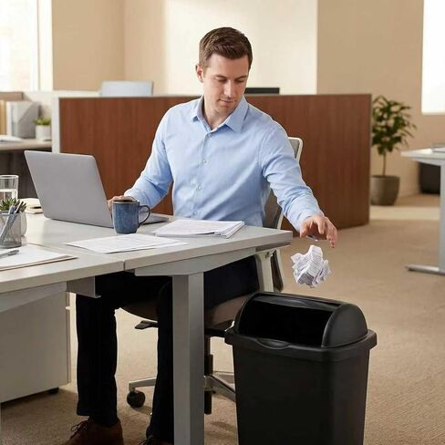 13-Gallon Covered Trash can, Black Large-Capacity roll-top Design, Suitable for use in Kitchens, Offices, Homes, and Dormitories in Saudi Arabia